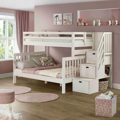 Acadia Twin-over-Full Solid Wood Bunk Bed with Staircase