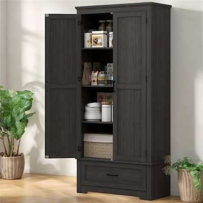 69" Tall Farmhouse Kitchen Pantry Storage Cabinet with 2 Doors, Drawer & Adjustable Shelves, Freestanding for Dining Room, Black