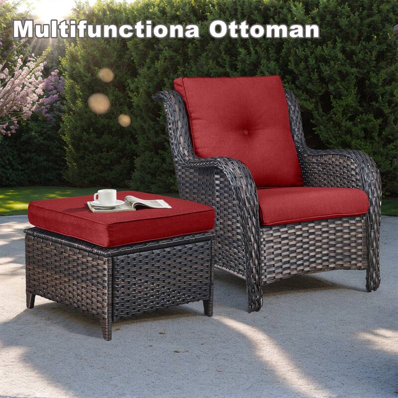 Gymojoy Patio PE Rattan Ottoman with Cushion