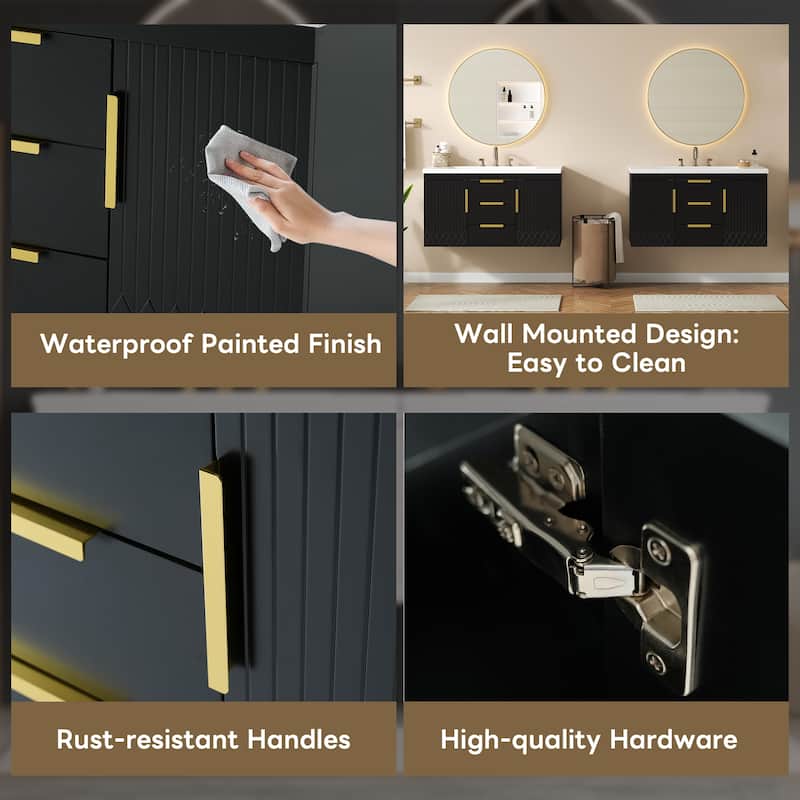 72'' Wall Mounted Bathroom Vanity, Floating Bathroom Storage Cabinet With 2 Drawers, Solid Wood Bathroom Cabinet