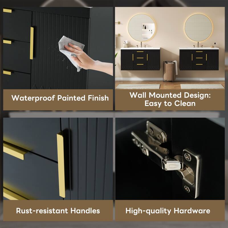 GDFStudio - Danford Modern Floating Double Bathroom Vanity Set with Resin Sink & Soft-Closing Doors - 72'W