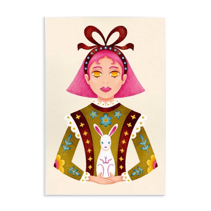 Stupell Pink Haired Girl & Bunny Wall Plaque Art Design By Hannah Moren - 10 x 15