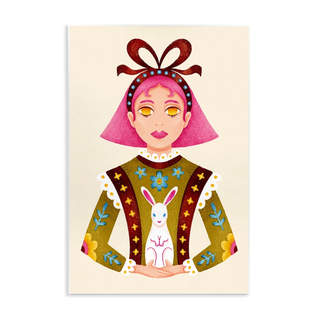 Stupell Pink Haired Girl & Bunny Wall Plaque Art Design By Hannah Moren
