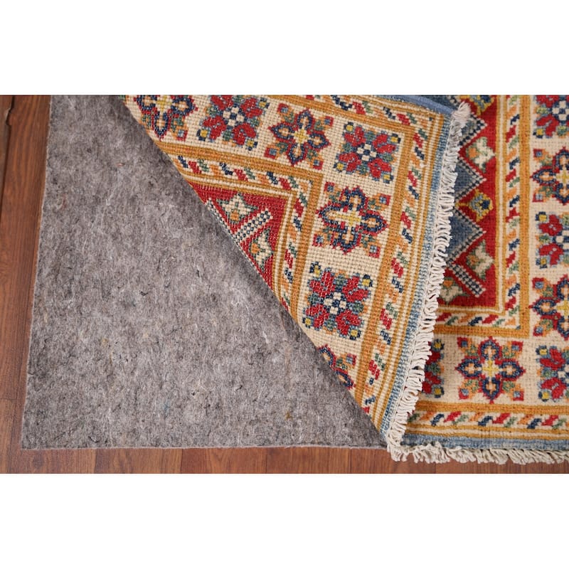 Blue Geometric Kazak Oriental Foyer Rug Hand-Knotted Wool Carpet - 2'0" x 2'9"