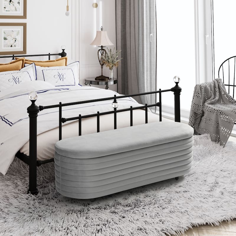 Farrah Velvet Polyester Flip Top Storage Ottoman - 54"