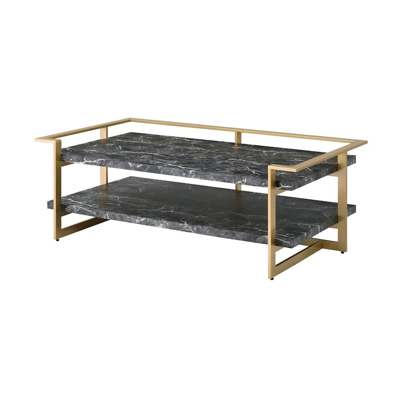Lovell Glam Gold and Black 51-inch Faux Marble 1-Shelf Coffee Table by Furniture of America