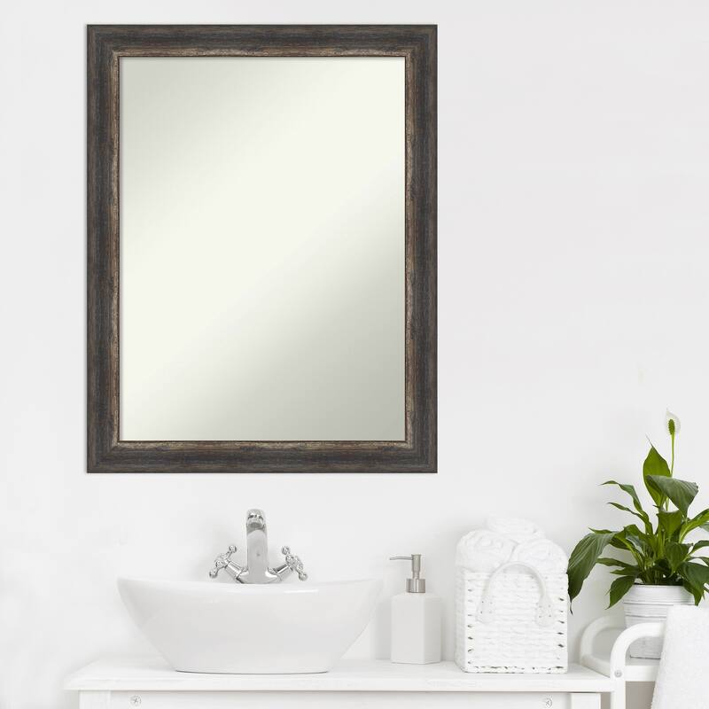 Non-Beveled Bathroom Wall Mirror - Bark Rustic Char Narrow Frame