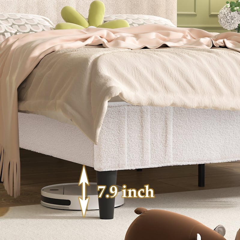 VECELO Upholstered Bed Frames, Platform Beds with Height Adjustable Teddy Fabric Headboard, 7.9'' Under Bed Space