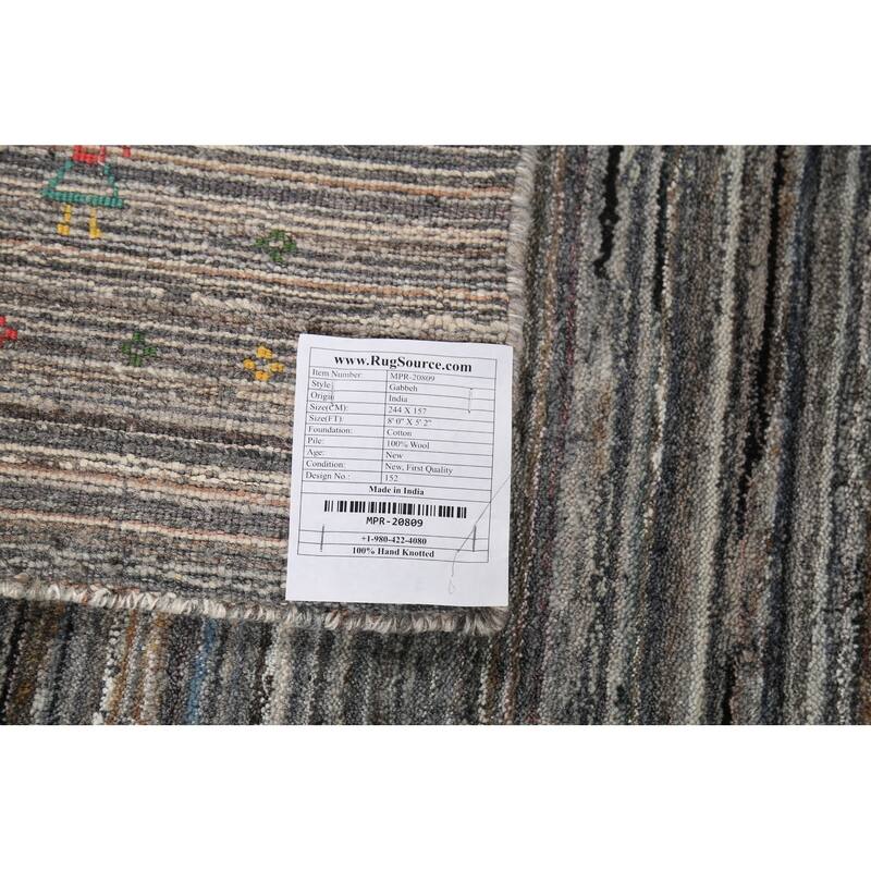 Striped Gabbeh Oriental Area Rug Handmade Wool Carpet - 5'2"x 8'0"