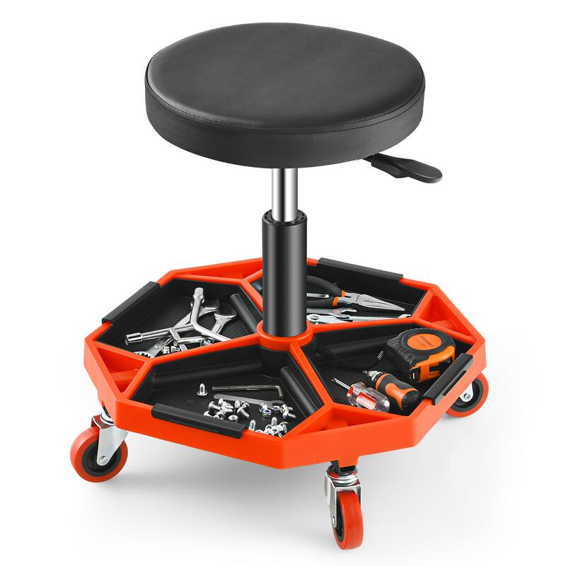 Costway Heavy-Duty Adjustable Height Rolling Stool with Tool Tray - See Details