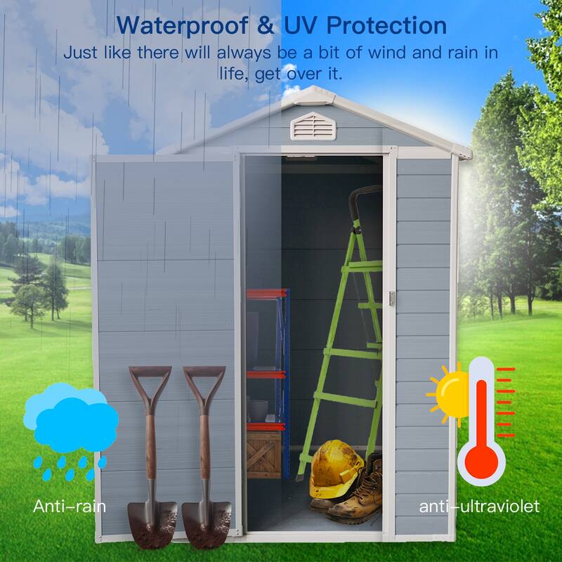 4ft x 6ft Resin Outdoor Storage Shed – Plastic Garden Shed with Floor & Lockable Door for Backyard