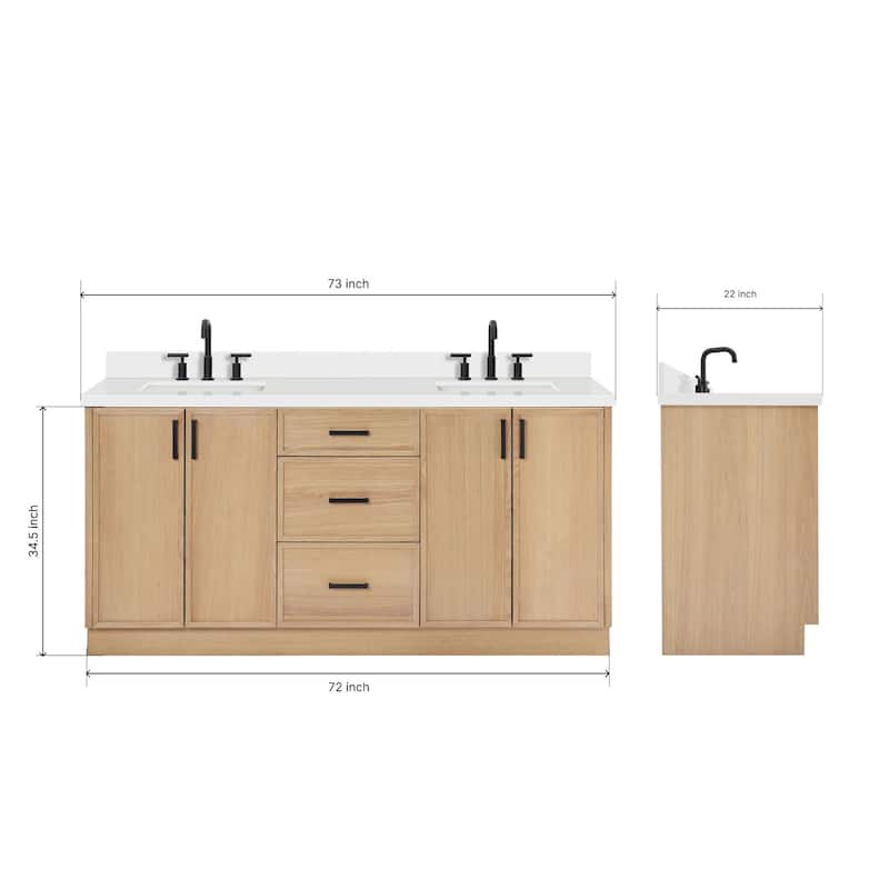 Ariel K73DWQRVO Kelly 73" Free Standing Double Basin Vanity Set with