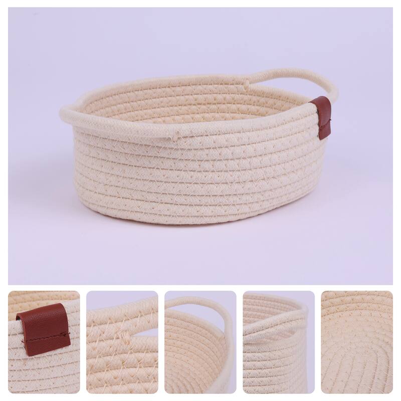 Woven Storage Basket, Shelf Closet Storage Organizer Bin for Living Room Home Decor Blankets, Clothes, Shoes - White - 8*8*3in