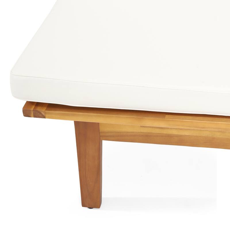 Roomfitters Adjustable Outdoor Wooden Bench with Slatted Backrest and Mid-Century Modern Design, Beige+Teak