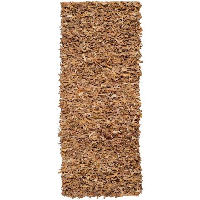 SAFAVIEH Handmade Leather Shag Carlijn Modern Decorative Rug - 2'3" x 11' Runner - Light Gold