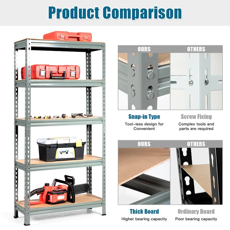 Costway 5-Tier Metal Storage Shelves 60'' Garage Rack W/Adjustable