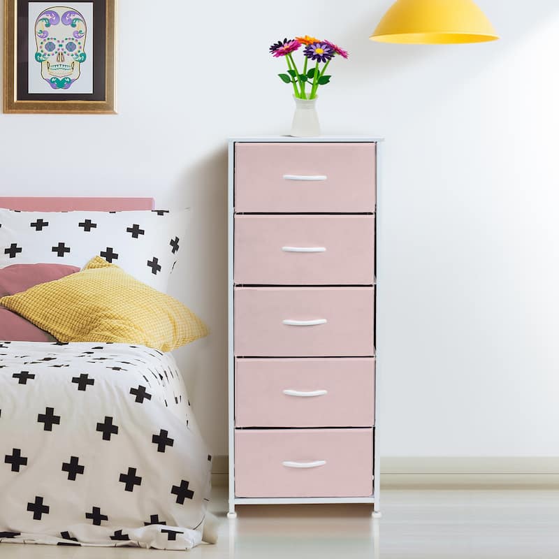 Sorbus Metal and Fabric Tall 5-drawer Chest Storage Organizer - Pink