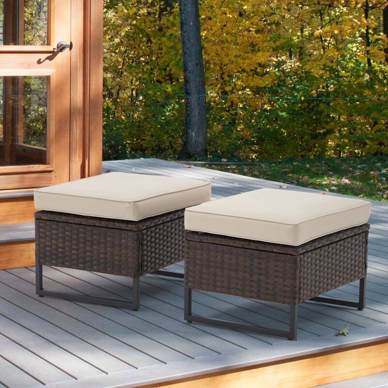 AVAWING 2 PCS Outdoor Wicker Ottomans
