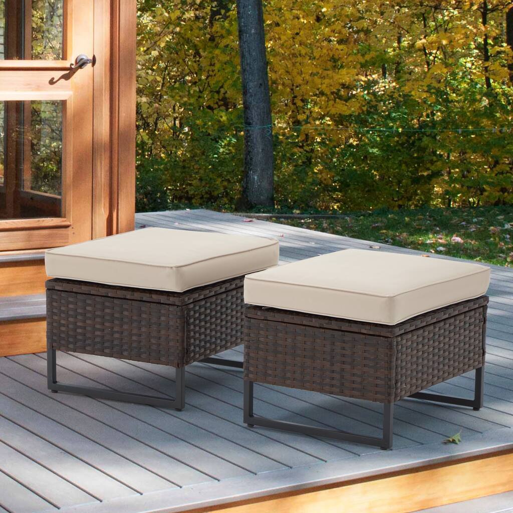 AVAWING 2 PCS Outdoor Wicker Ottomans