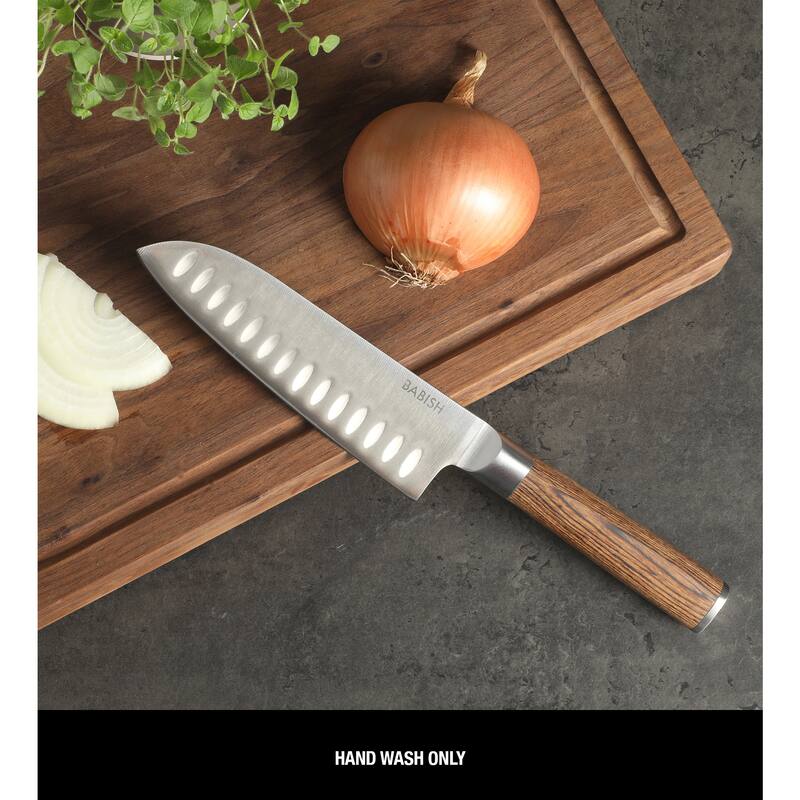 Babish High Carbon 1.4116 German Steel Full Tang 6.5-Inch Santoku Knife - for Chopping, Slicing, Dicing & Precision Prep