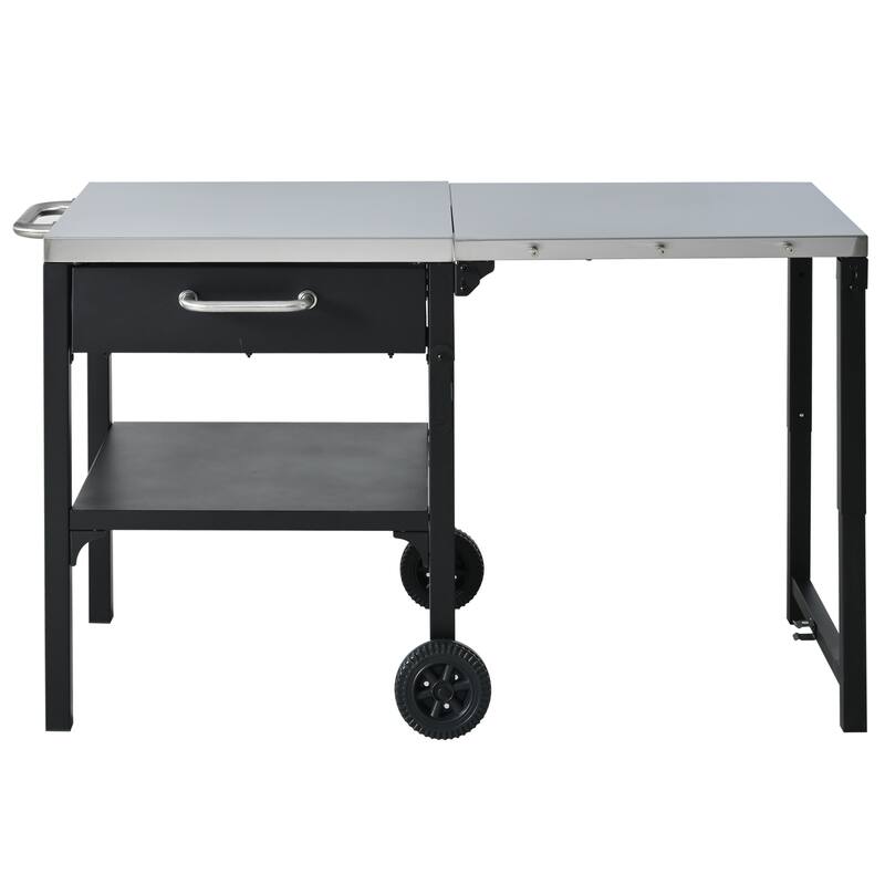 Portable Foldable Outdoor Kitchen Prep Station, BBQ Grill Cart with Expandable Top and Storage for Patio