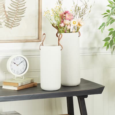 CosmoLiving by Cosmopolitan Ceramic Vase with Leather Handles (Set of 2) - White or Black