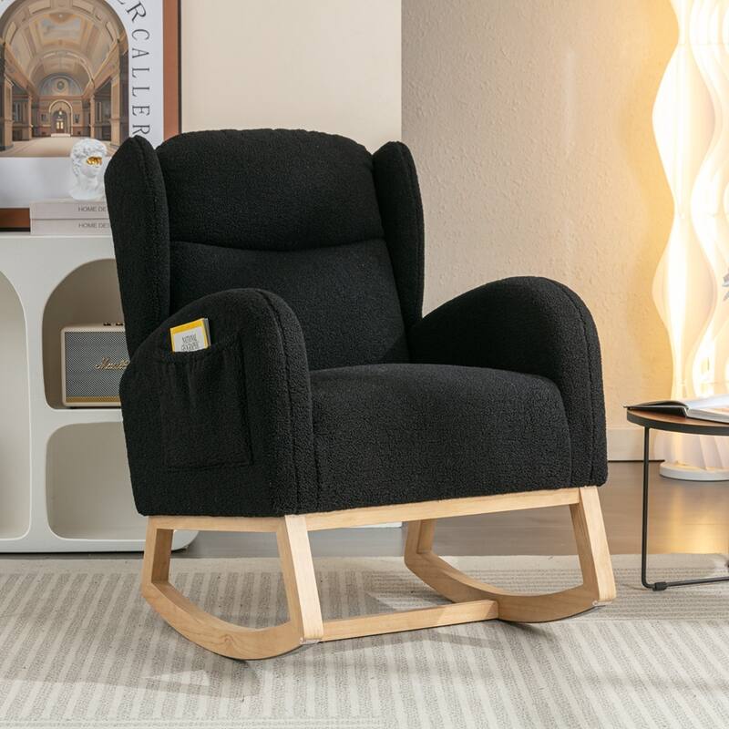 Modern Teddy Fabric Rocking Chair With Packet Wood Leg