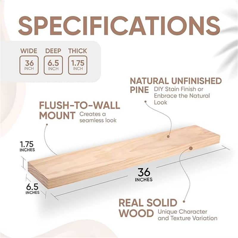 Farmhouse Floating Shelves - 6.5"D x 36"W x 1.75"H