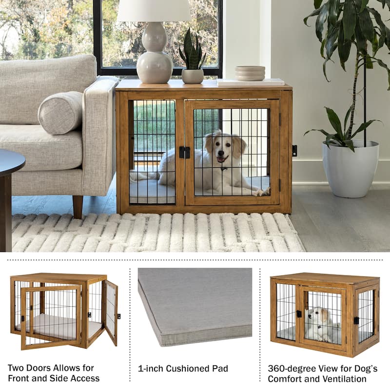 PETMAKER Furniture-Style Dog Crate with Double Doors and Cushion