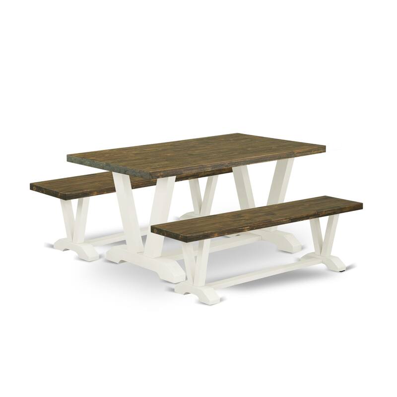 East West Furniture 3 Piece Dining Room Set - 1 Dining Table and 2 Benches(Finish Options)