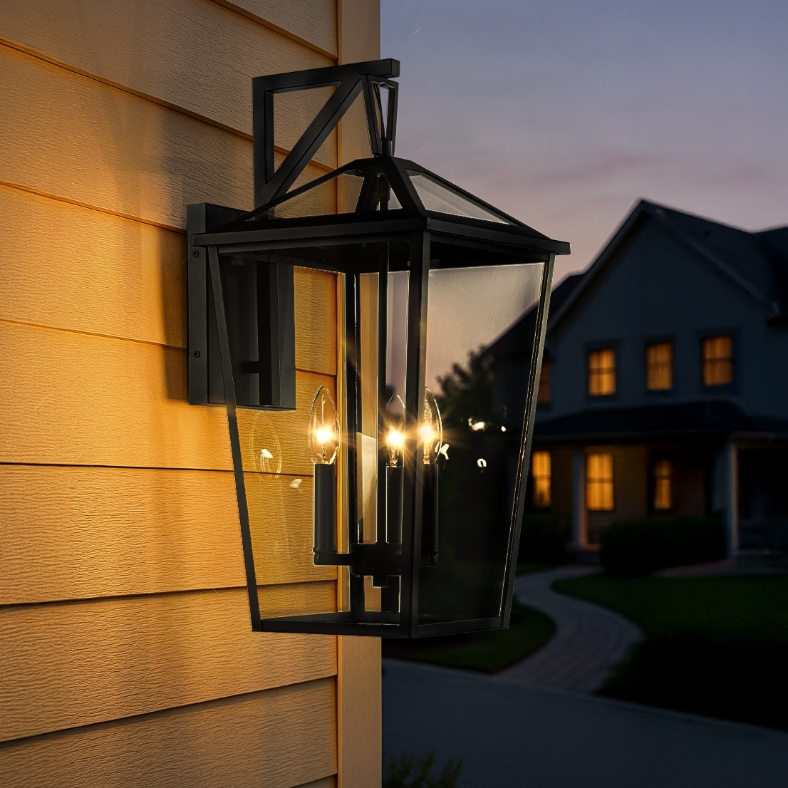 AloaDecor Modern Matte Black Outdoor Wall Lantern with Clear Tempered Glass Open Bottom Design Exterior Light for Entryway