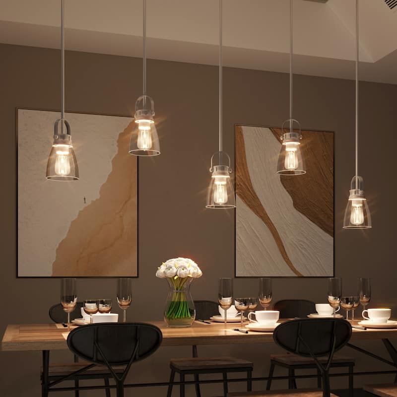 Modern Industrial 1-light Mini Kitchen Island Pendant Light with Clear Glass - 5'' - transparent