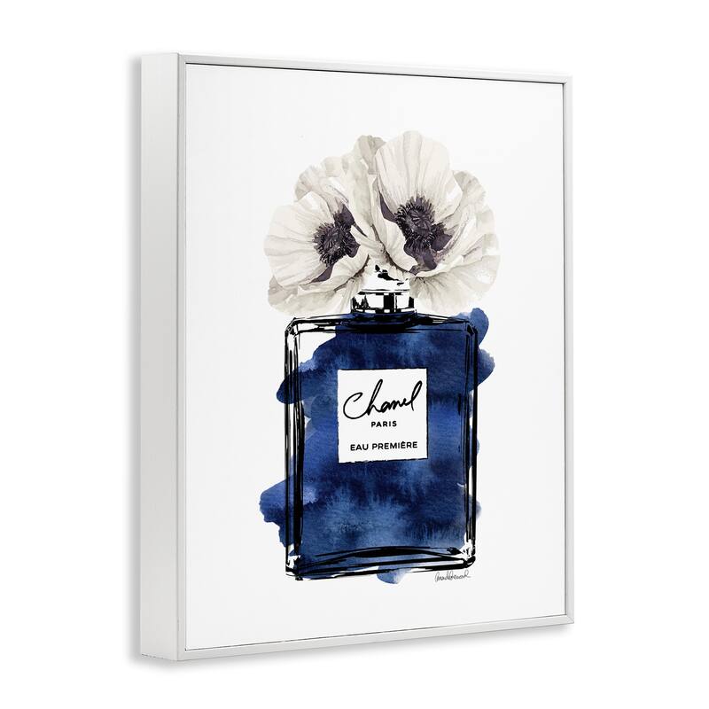 Stupell Deep Blue Fashion Fragrance Bottle Glam Florals Framed Wall Art