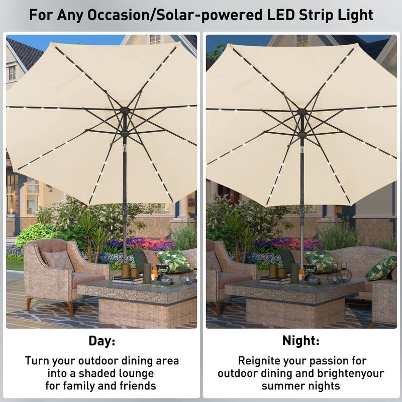 Autlaycil 10ft Solar LED lights Outdoor Patio Umbrella With Base