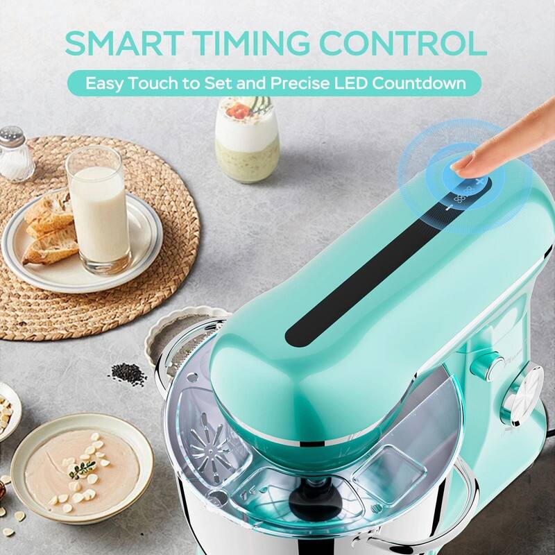 5.2L + 4.5L Electric Food Mixer with Timer, 10-Speed Portable Kitchen Mixer