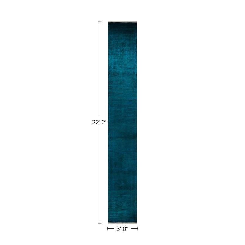 Overton Hand Knotted Wool Vintage Inspired Modern Contemporary Overdyed Blue Runner Rug - 3' 0" x 22' 2"