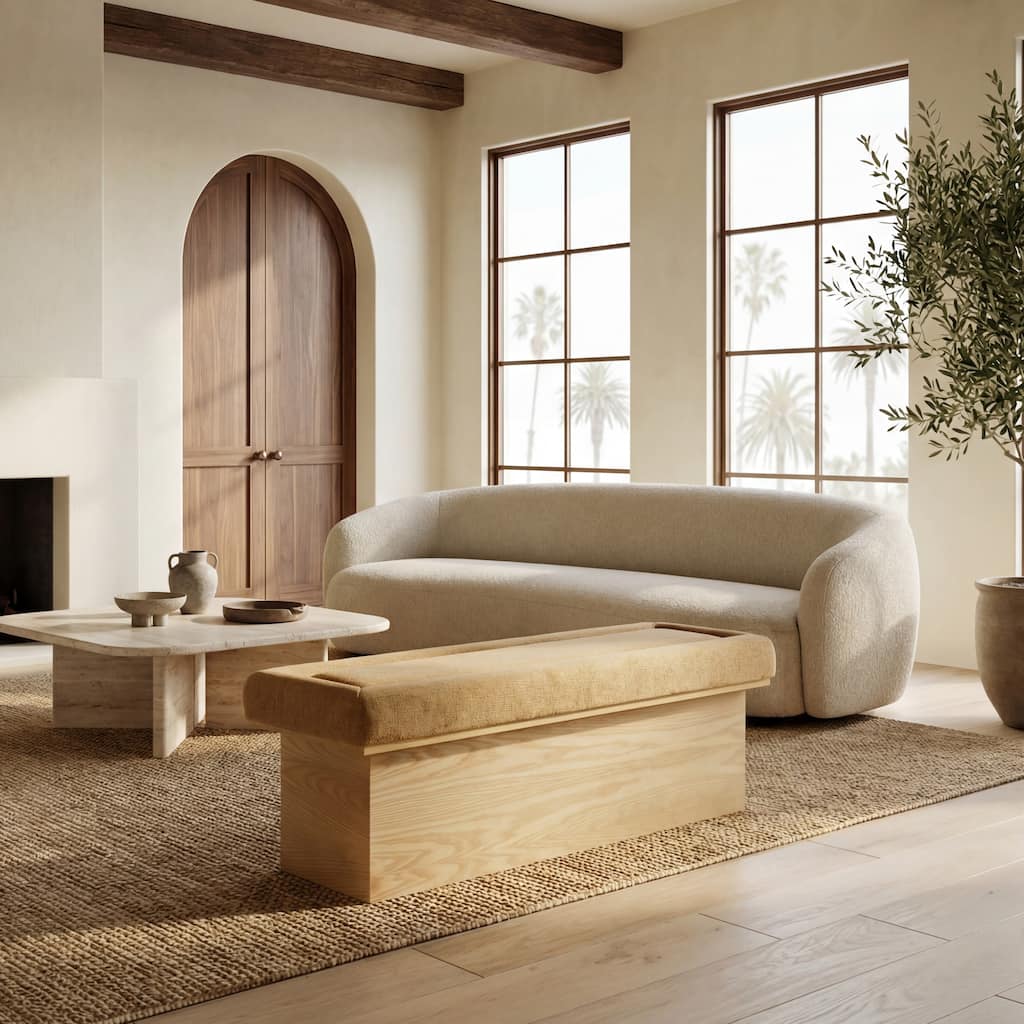 SAFAVIEH Couture Trudy Chenille And Wood Bench - 51"W x 17"D x 18"H