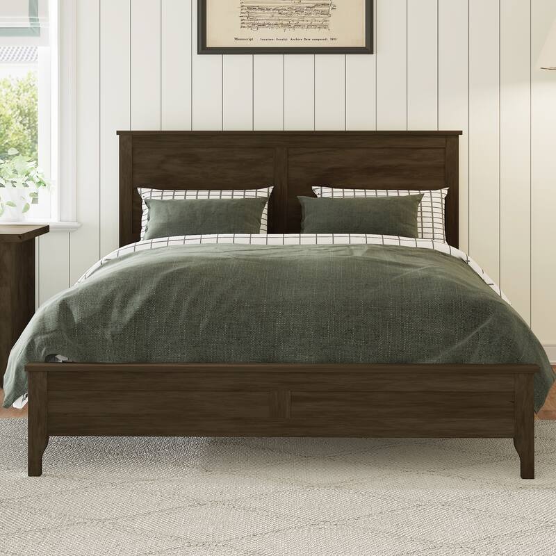 Modern Solid Wood Queen Size Platform Bed - Espresso
