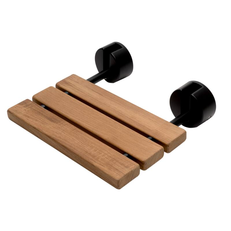 Black Matte 16" Wide Foldable Teak Shower Seat with Round Hardware