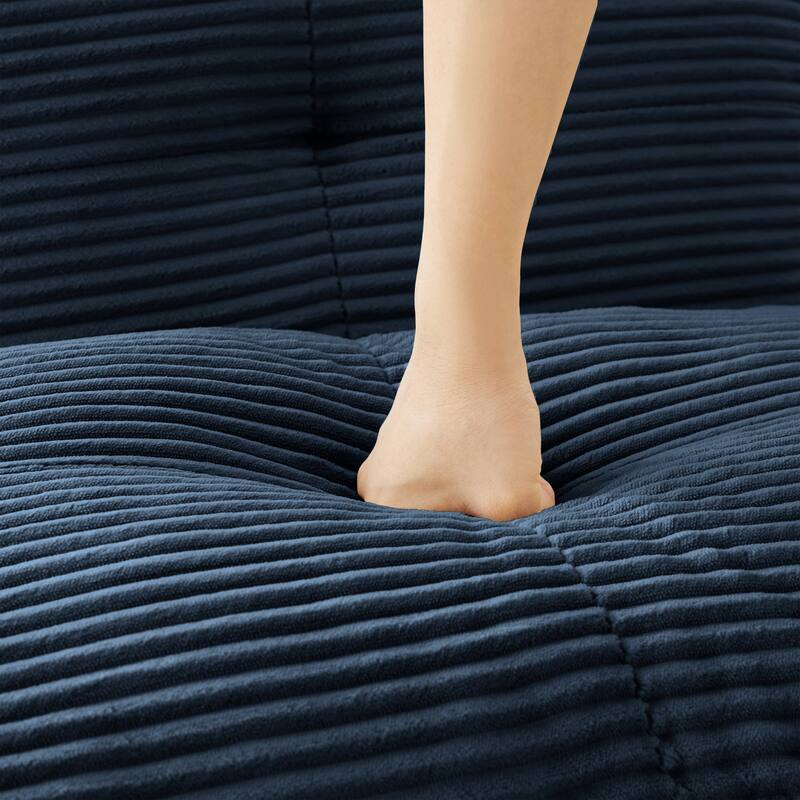 L-Shaped Modular Sectional Sofa with Movable Ottoman, Corduroy Boneless Cloud Couch, Tufted Deep Seat Sofa with 3 Pillow