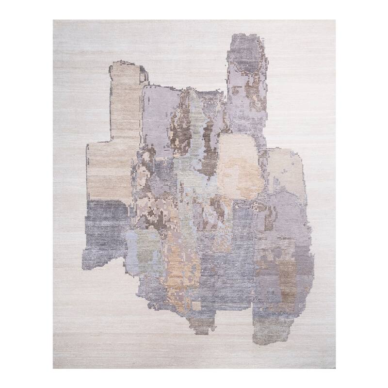 Overton Hand Knotted Wool Vintage Inspired Modern Contemporary Modern Beige Area Rug - 10' 1" x 8' 1"