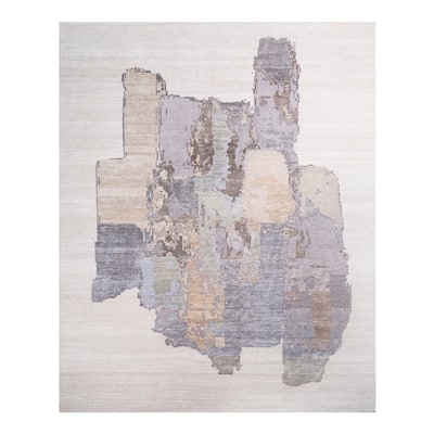 Overton Hand Knotted Wool Vintage Inspired Modern Contemporary Modern Beige Area Rug - 10' 1" x 8' 1"