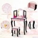 preview thumbnail 9 of 8, Costway Kid Vanity Set Wooden Makeup Table Stool Tri-Folding Mirror - See Details