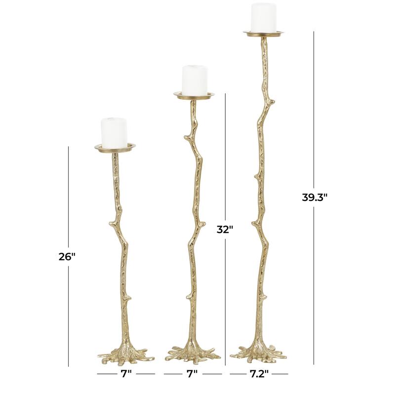 Aluminum Metal Abstract Tall Floor Candle Holder with Stick Inspired Design - Set of 3 Gold - Roche River Decor
