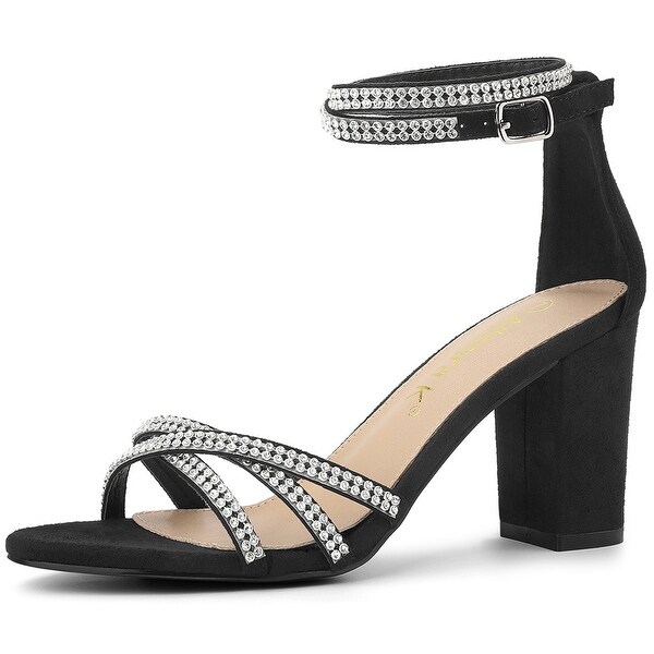 Women's Rhinestones Ankle Straps Chunky Heeled Sandals. Opens flyout.
