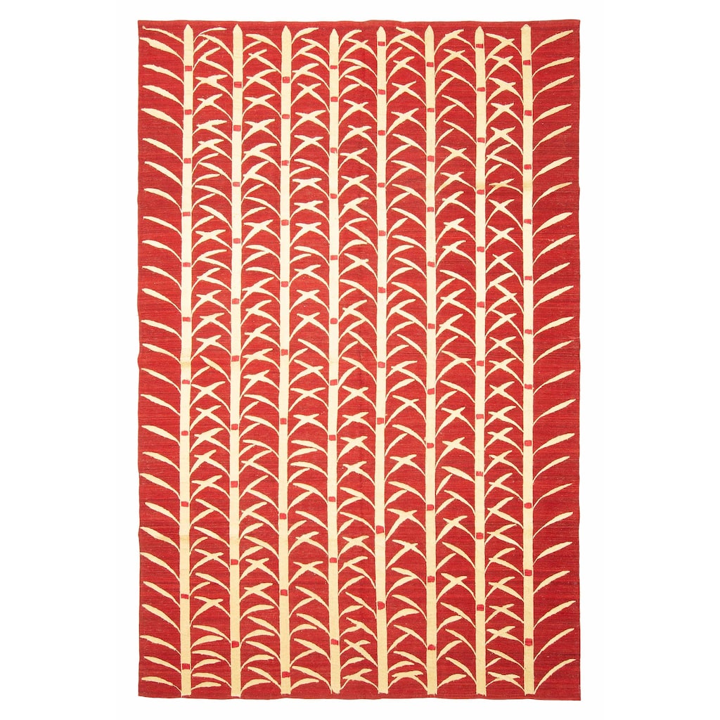 ECARPETGALLERY Flat-Weave Ankara FW Red Viscose, Wool Kilim - 6'6 x 9'7