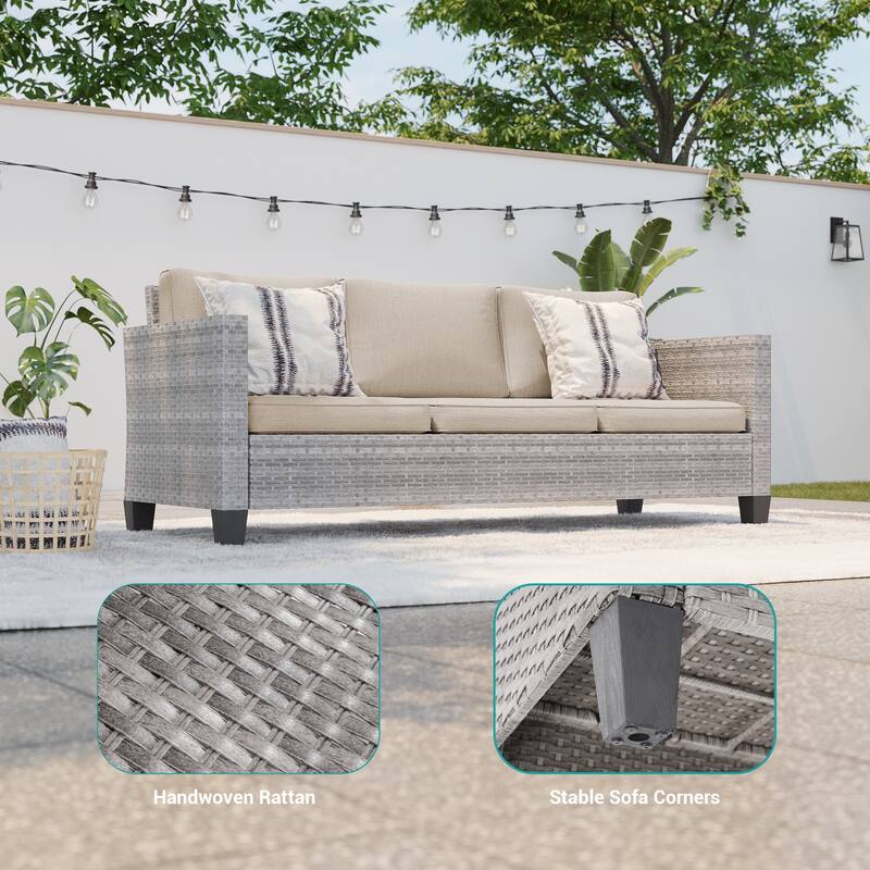 BONOSUKI 6Pcs Patio Swivel Rocking Sofa Set Brown Rattan w/Side Table
