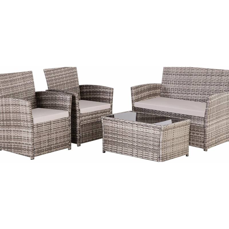 Durable Outdoor Sectional Sofa Set with Cushions & PE Rattan - Grey Cushions + Grey Frame