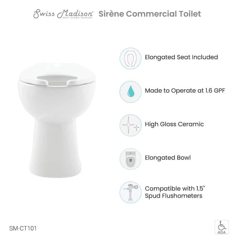 Swiss Madison SM-CT101 Sirene Elongated Toilet Bowl Only - Seat