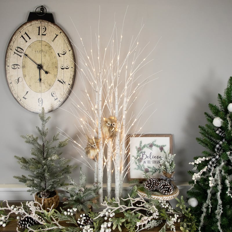 4' LED Lighted White Birch Twig Tree Cluster Christmas Decoration
